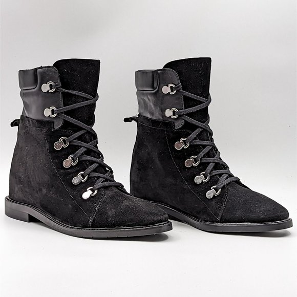 Aquatalia Women Clarissa Lace-up Black Suede Lace-up Hiker Ankle